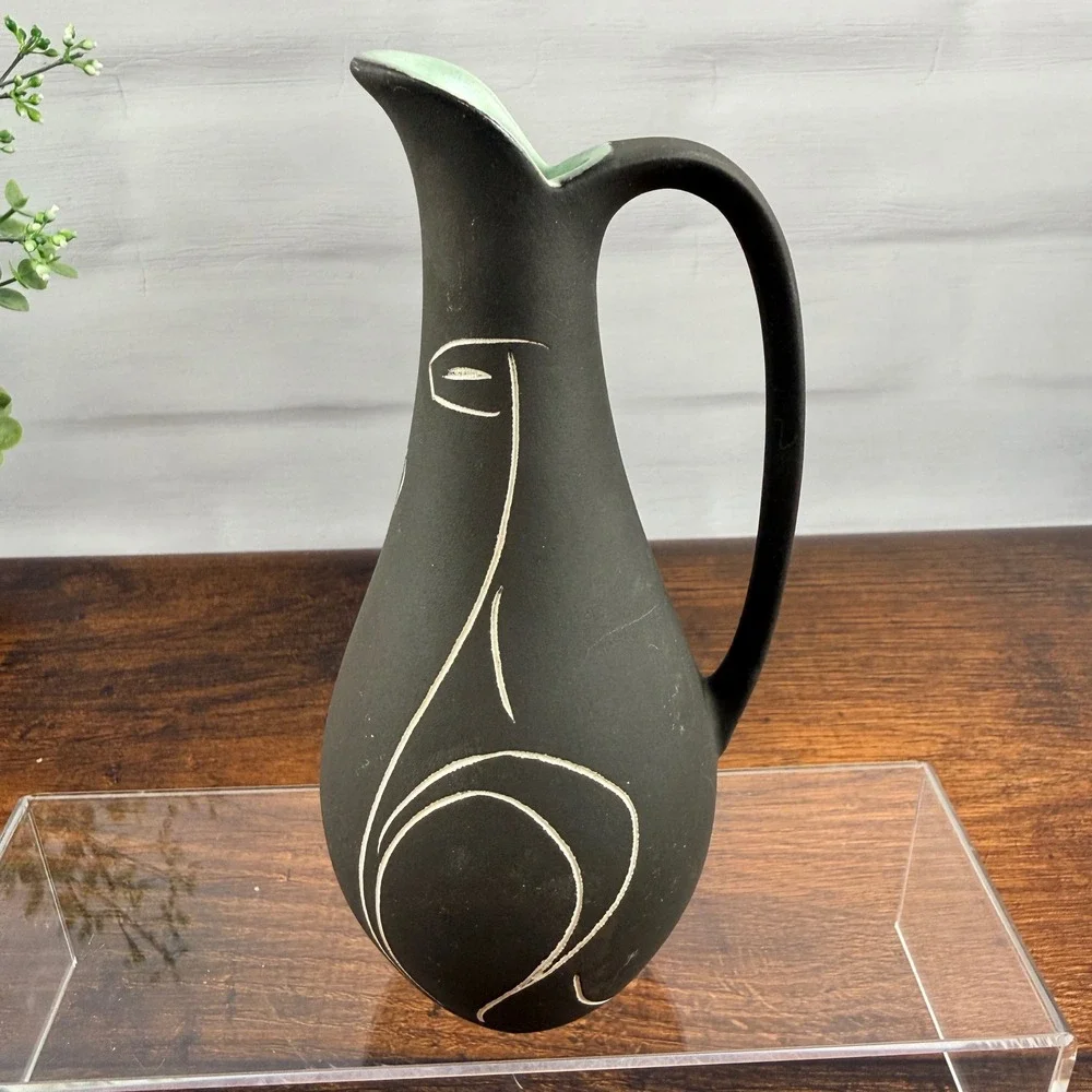 Stützel Sachs Aalen West German Pottery Cat Pitcher Sgraffito MCM